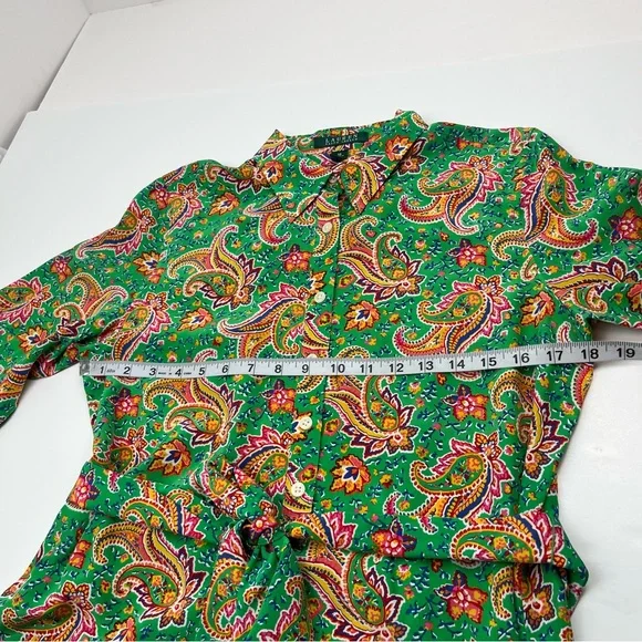 Lauren Ralph Lauren Multicolor Kelly Green Paisley 100% Silk Unlined Dress SZ 10 - Picture 5 of 11